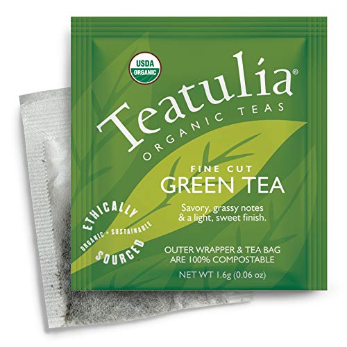 Teatulia Organic Pure Green Tea Bags Bulk 50 Individually Wrapped Compostable Teabags Natural