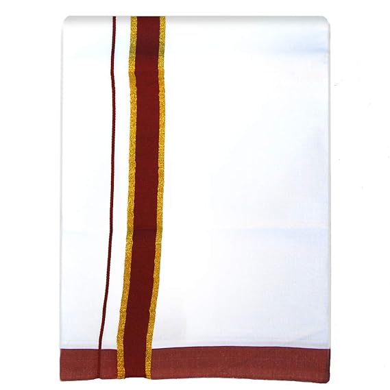 Mens Cotton Fancy Border Normal Dhoti (Size : FS-Per Piece - 2Mtrs) Color Brown