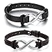 Cupimatch 2PCS Stainless Steel Love Infinity Couples Leather Bracelet for Men Women, Adjustable for Mothers Day