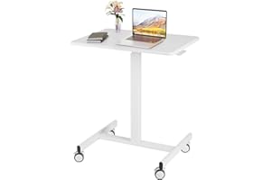 NEWBULIG Mobile Standing Desk,Small Rolling Standing Desk, Portable Laptop Height Adjustable Table, Mobile Sit Stand Desk Workstation, Home Office Desk with Lockable Wheels for Work and Study,White