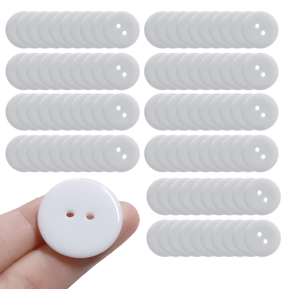 100 PCS Round White Button 10mm Resin Sewing Buttons 2 Holes Buttons for Clothes Sewing DIY Craft Projects