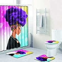 Zehui African Women Printing Toilet Pad Cover Bath Mat Shower Curtain Set Four-Piece Set Fzn0011