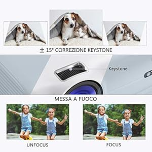 Proiettore Full HD, QZT Videoproiettore Portatile 4500 Lumen, Display da 200" 1080P Supportato, Lampadina da 50000 Ore, con HDMI/USB/VGA/AV/Micro SD, Video Proiettore LED per Android IOS TV Box PC - immagine 5