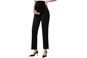 Ecavus Maternity Pants Over The Belly Seamless Stretch Work Pants Dual Length Pregnancy Office Dress Pants with Pockets