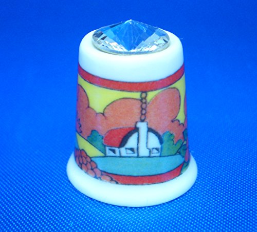 Porcelain China Collectable Thimble - Art Deco with Swarovski Crystal -- Free Gift Box