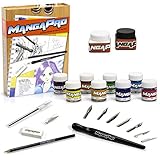 Art Drawing Set- 24 Pc Manga Animation and Comic Tool Set with Ink, Watercolors, Knives, Pen and Nibs, Eraser, and Pencils