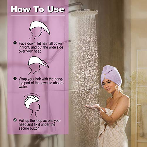 Hair Towel Wraps for Women Long Hair, Double-Deck Microfiber Hair Towel for Curly Hair Quick Magic Hair Dry Hat Super Absorbent Soft Hair Drying Towels, Fast Drying Never Falls Off Pink Purple