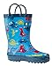 OAKI Kids Rubber Rain Boots with Easy-On Handles, Blue Dino, 1Y US Little Kid