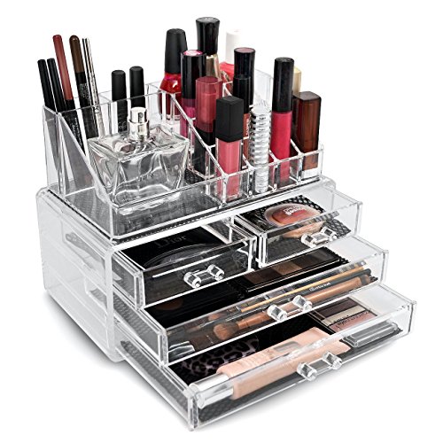 Sorbus Acrylic Cosmetic Makeup and Jewelry Storage Case Display - Great for Lipsticks, Liners, Nail Polishes, Brushes, and Much More-Bathroom Space Saving, Stylish Acrylic Case - Christmas Gift - Thumbnail 4