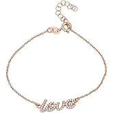Vanbelle Sterling Silver Jewelry - Rose Gold Plated with 925 Stamp - LOVE Word Bracelet with Cubic Zirconia Stone - Beautifully Handcrafted for Women - 6.5" Long + 1" Extender