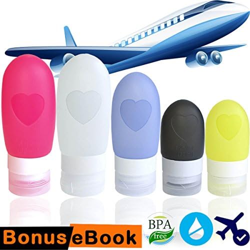 Silicone Travel Bottles - Pack of 5 Squeezable Refillable Travel Tube Sets | TSA Approved Leakproof Portable Containers for Liquid Shampoo Conditioner Lotion Soap Toiletries Comestic 3oz/2oz/1.25oz