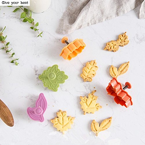4Pcs Plunger leaves cookie Cutters biscuit plunger Mold cake decorating supplies Fondant embosser Decoration edible Anyana baking stamp christmas fall pie crust decoration