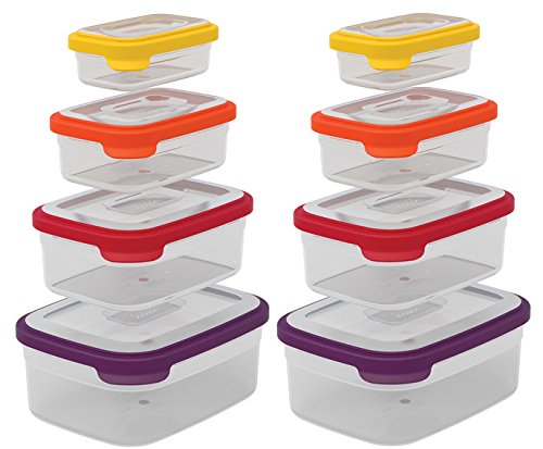 Joseph Joseph 98193 Nest Storage Plastic Food Storage Containers Set with Lids Airtight Microwave Safe, 16-Piece