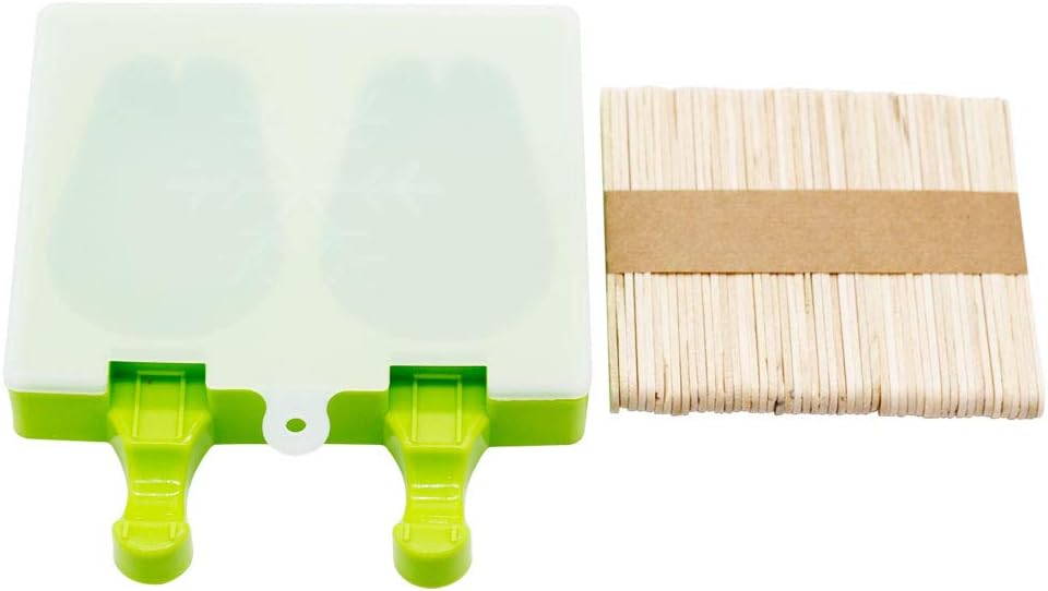 Wish House Funny-Family-Series 2 Cavities Silicone Cute Rabbit Ice Pop Mold with Lid, Ice Cream Bar Mold Popsicle Molds DIY Ice Cream Maker (Green)