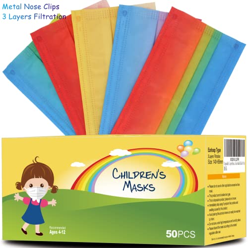 Hxihan Kids Face Masks 50 Pack Ages 412,Disposable 3Layer Protection Filter Child Face Mask