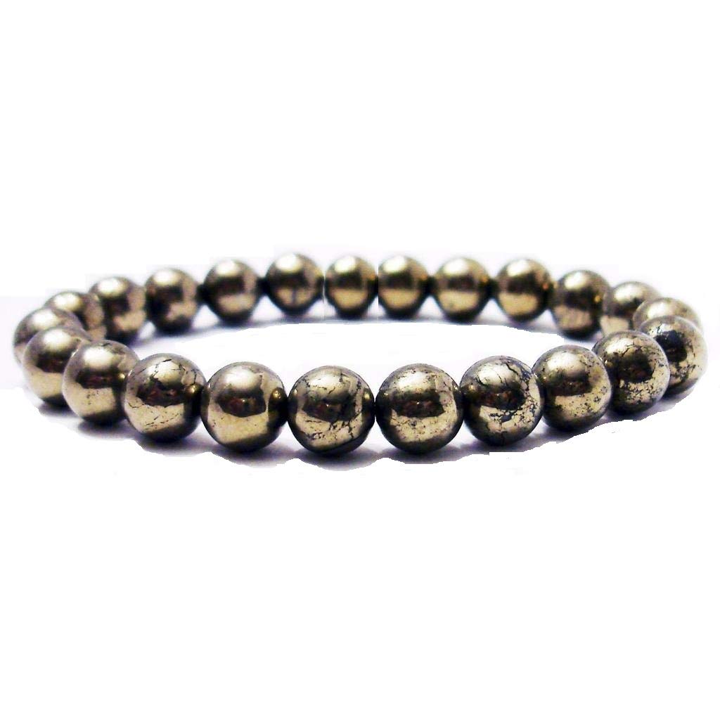DHYANARSH Pyrite Beads Bracelet - Astronomy Jewelry, AAA Natural Stone Beads 8mm, 8 mm, Gemstone, Agate