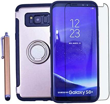 Galaxy S8 Plus Case Shockproof Heavy Duty Dual Layer Protection Cover Kit DiGDry With Kickstand Ring Grip Hold 【Magnetic Metal Plate】 【Free Screen Protector+Pen】 for Samsung S8 Plus (Gold)