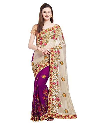 Viva N Diva Saree for Women s Magenta & Beige Color Faux Georgette & Chiffon Half & Half Saree with Un-Stiched Blouse Piece,Free Size