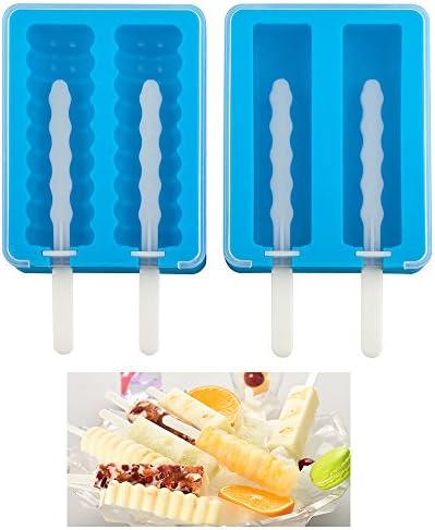 Samuelworld Ice Pop Molds Soft Popsicle Molds Ice Pop Makers With Lid Reusable Silicone Molds 2 Different Shapes Easy Removal, Great Gift Idea 2 Pack Sets BPA Free&amp; FDA Approved