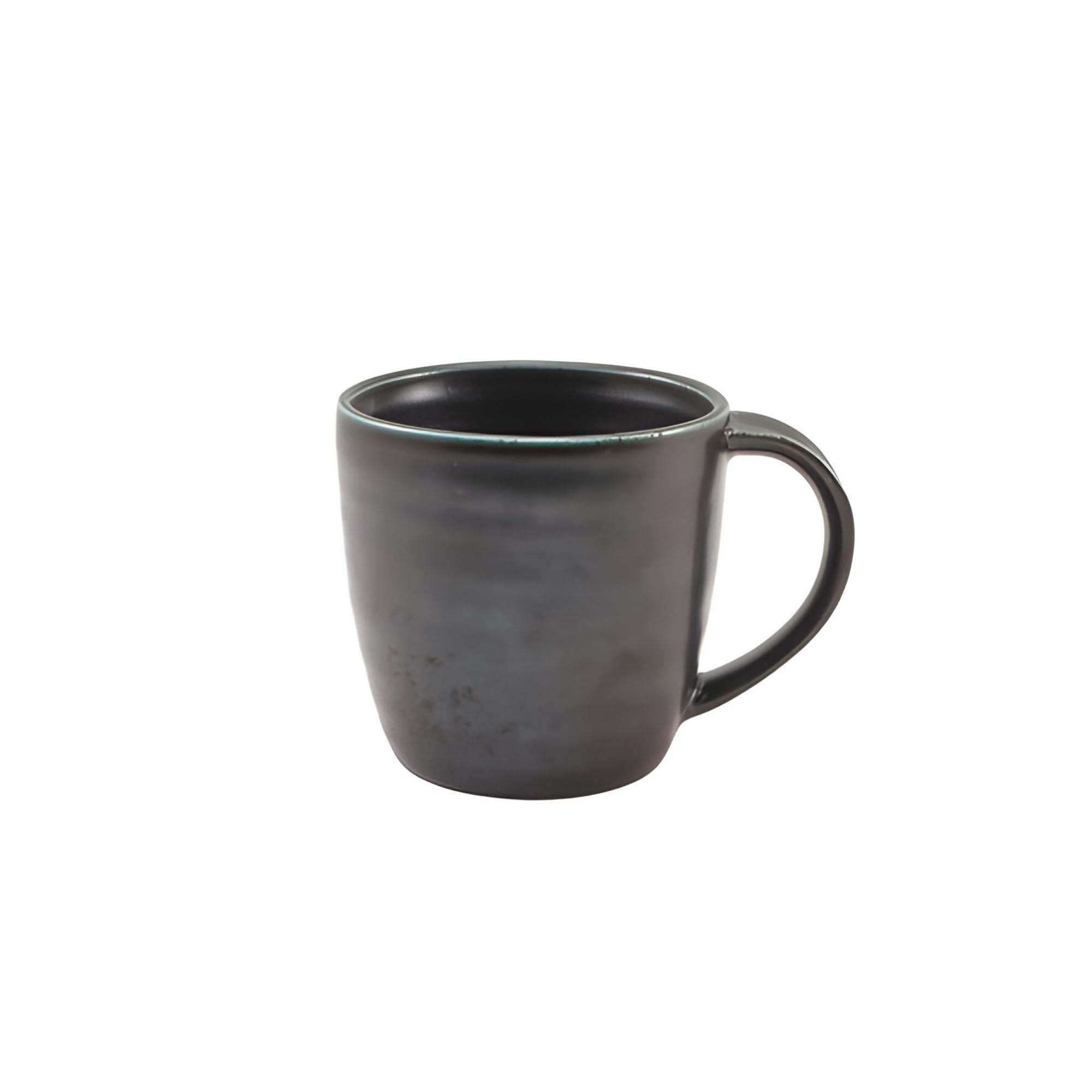 Genware Porcelain Terra Mug, 320ml, Pack of 6, Black, Dishwasher Safe, Rolled Edge, Rustic Aesthetic