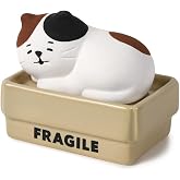 Stone Diffuser Cat in a Box [ Designed in Japan] Non Electric Passive Diffuser for Essential Oil, Aromatherapy, and Cat Lovers (Ceramic/Clay) (Black and White Mixed)