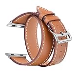 V-MORO Compatible 38mm 40mm Double Tour Leather Band for Apple Watch Series 4 Series 3 Series 2 Series 1 - Brown