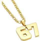 Wailike 67 Necklace Basketball Soccer Baseball Team Number Pendant Inspirational Sport Necklaces Chunky Chain Football Jewelry Gift