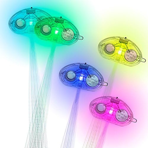 Nooled LED Multicolor Light Flashing Fiber Optic Hair Braid Barrettes Party Favors, 20 Pack