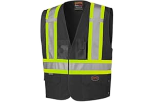 Pioneer Hi Vis Reflective Adjustable Safety Vest for Men & Women For Traffic & Construction - ID & Phone Pockets - Black
