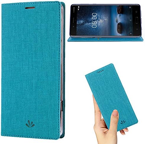 Nokia 8 Case,Premium Flip Leather Wallet Case Stand Kickstand Card Slot Magnetic Closure Full Body Protective Cover Clear TPU Bumper Thin Case for Nokia 8(Blue)