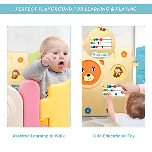 image for Costzon Baby Playpen, Kids 8 PE Panel, Cute Bear Pattern Safety Yard A
