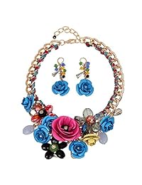 HoBST - Juego de collar y pendientes con diseño de flores y cadena chapada en oro, aleación, SN19528-060_Parent