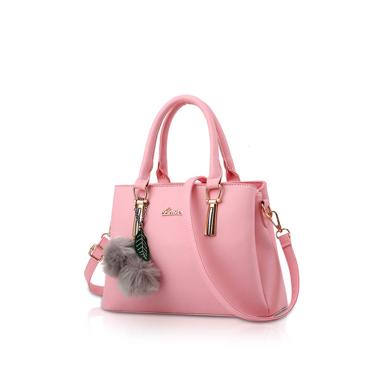 NICOLE&DORIS Handbags for Women handbags with pompom fashion top handles crossbody bags messenger bags for women faux leather Pink