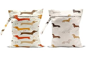 CFGBFDGH 2Pcs Dog Wet Bags 12x10 Inch, Cute Dogs Waterproof Travel Laundry Bags, Washable Reusable Wet Dry Bag for Swimsuit Beach Diapers Dirty Yoga Gym Clothes, Dachshund Gifts for Women Friend Travelers
