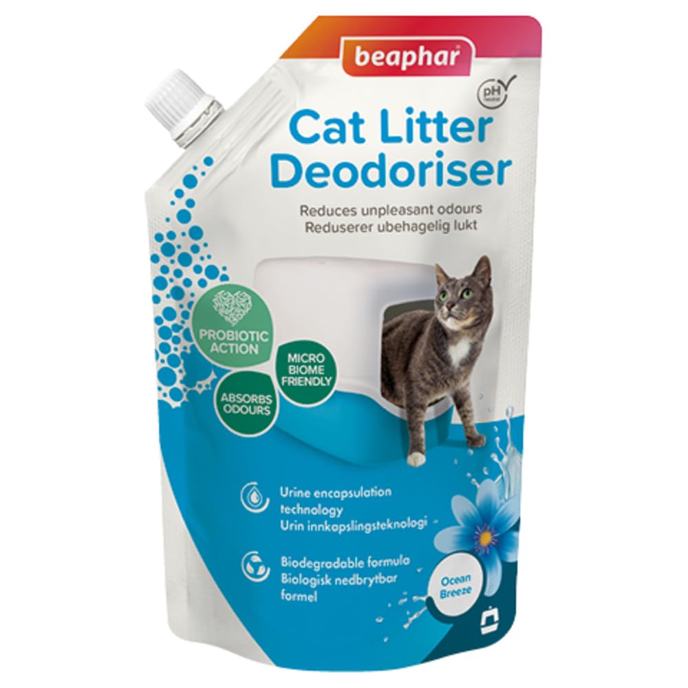 Beaphar - Cat Litter Deodoriser Ocean Breeze 400g Urine Encapsulation Technology Cat Litter Freshener Contains Prebiotics To Absorb and Reduce Unpleasant Odours -Doubles Cat Litter Life Biodegradable