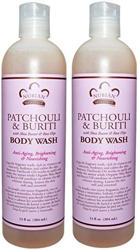 Nubian Patchouli and Buriti Body Wash (Pack of 2) With Patchouli Oil, Cupuacu Seed Butter, Rosehip and Green Tea Extract, 13 fl. oz. Each