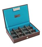STACKERS - Men's Brown Mini Lidded Stacker Cufflink Box with Multi-Color Pin-Stripe Lining
