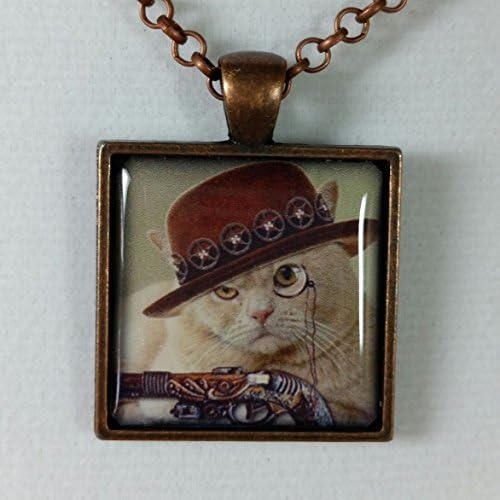 Zona Jewelry ArtisansSteampunk Pendant Wild West Gun Toting Cat Custom Adjustable Necklace