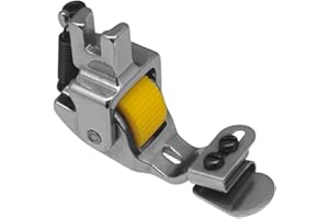 Adjustable Roller Presser Foot for Industrial Sewing Machines, 1-3mm Hem Width, 6mm Edge Steel Roller with Green Rubber or Ye