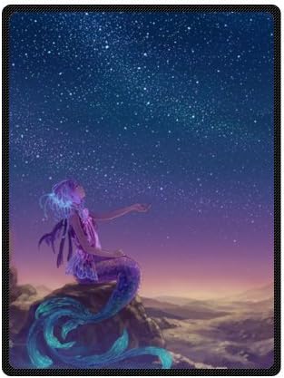 Anime Fantasy Mermaid Under Beautiful Starry Sky Home Fleece Blanket 58"x80" Large ( Personalized / Custom Blanket / Machine Washable ) New Blankets