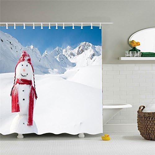 Baby Colorful Christmas Snowman Decor Shower Curtain Mildew Resistant Waterproof / Water-Repellent and Antibacterial 72 by 72 Inch