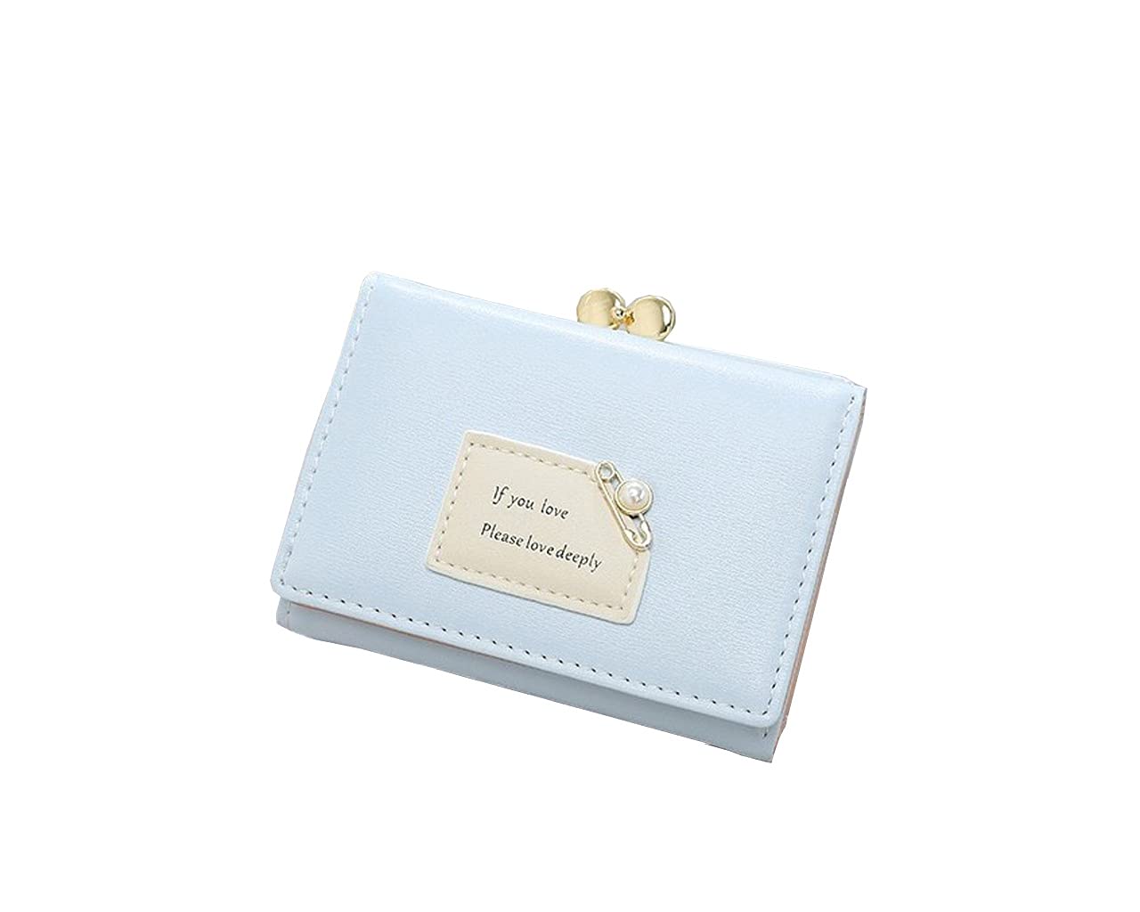 Cute Ocean Blue Durable Card and Coin Purse Ladies Small Wallet for Women Front Decorated 5 Card Slots 1 Photo Slot External Coin Pocket PU Leather -Ocean Blue