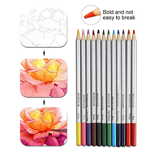 K Kwokker 71 Pieces Sketching Drawing Art Set Professional Sketch Pencils Marker Kit, 12 Graphite Pencils, 12 Watercolor Pencils, 12 Colored Pencils, 12 Metallic Pencils, 12 Charcoal Pencils, 3 Stumps