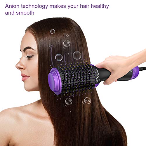 Ovonni Hot Air Brush Styler, Professional 1000W Negative Ion Ceramic Tourmaline Brush Hair Dryer, 3 Speed/Heat Settings One Step 2 in 1 Hair Dryer & Volumizer for Long Hair (Purple) - Thumbnail 3