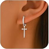 SUYACS 14k Gold Plated Cross Drop Dangle Earrings for Women Men Trendy 925 Sterling Silver Cross Cubic Zirconia Hoop Huggie Earring Christian Belief Piercing Daingling Earring Jewelry Gifts