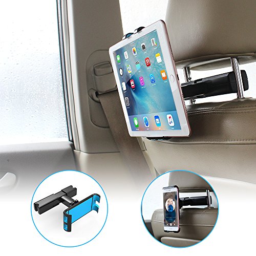 Car Headrest Mount, Pobon Car Seat Tablet Holder for iPad Mini 2/3/4, iPad Pro/Air, iPhone Xs Max/XS/XR/X/8 Plus/7/7 Plus/6s, Samsung Galaxy Tab Note 9/S9, Fire 7/8 HD, All 4-10.5" Devices (Blue)