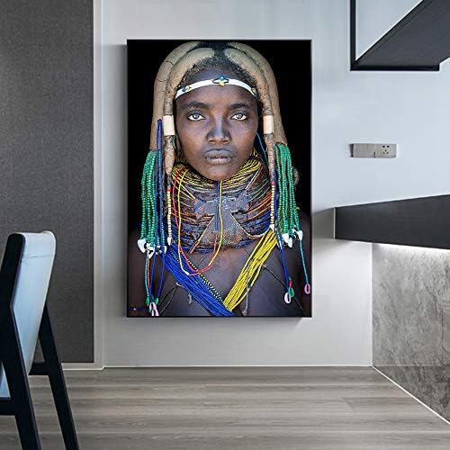yhyxll Black African Woman Oil Painting on Canvas Posters and Prints Scandinavian Wall Art Picture for living room E 60X80cm