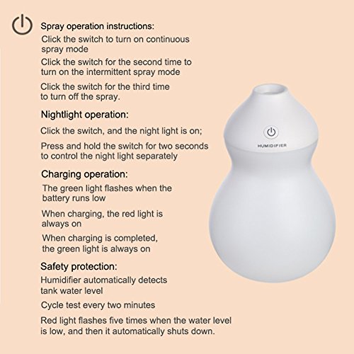 400ml Colorful Mini Humidifier USB Charging Powered Gourd Shaped Portable Aroma Diffuser Innovative Air Purifier for Baby Room Living Room Studying Yoga Office Spa(White Charging Model) - Thumbnail 3
