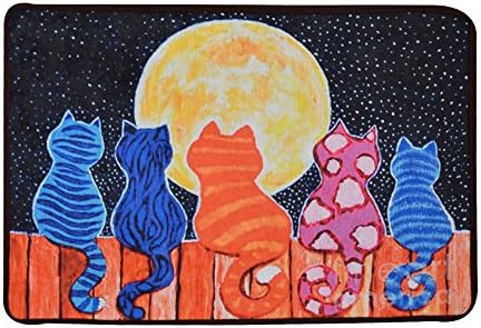 Go Away Rubber Deep Blue Welcome Doormat Runner Inserts Indoor Outdoors Natural Easy Clean Cute Cat Floor Rug Door Mats for Entry Way Patio Front Door (50x80cm, Looking at The Stars)
