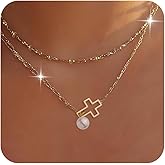 BXDA Gold Lariat Cross Pendant Necklace for Women, Dainty Long Y-Shaped Drop Necklaces Simple Religious Christian Baptism Faith Accessories Jewelry Gift